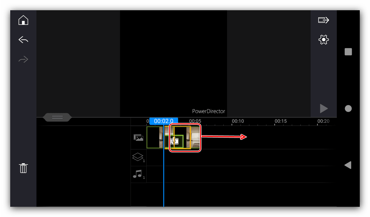 Перемещение содержимого проекта в приложении для создания эдитов PowerDirector