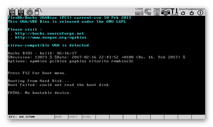 Пример BIOS в эмуляторе Bochs на Android
