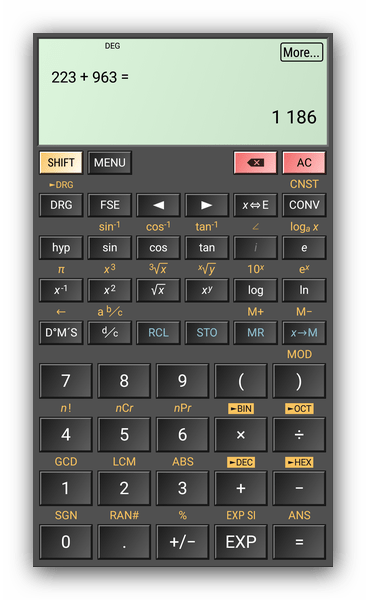 Главное окно HiPER Scientific Calculator