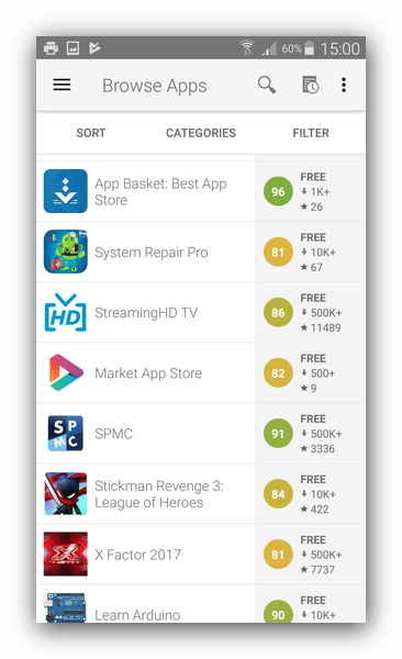 Количество доступного софта в AppBrain App Market