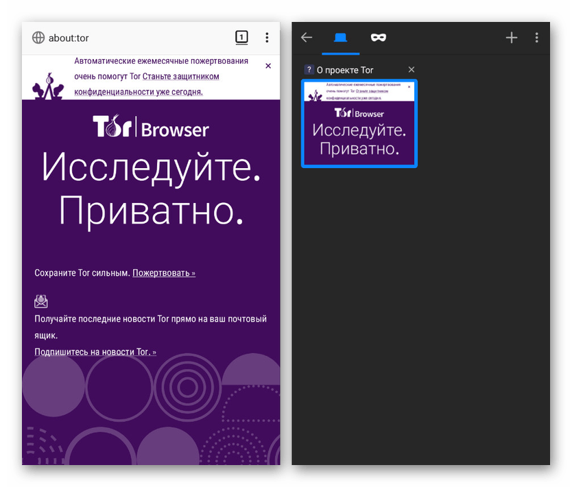 Успешное подключение к сети ТОР в Tor Browser на Android