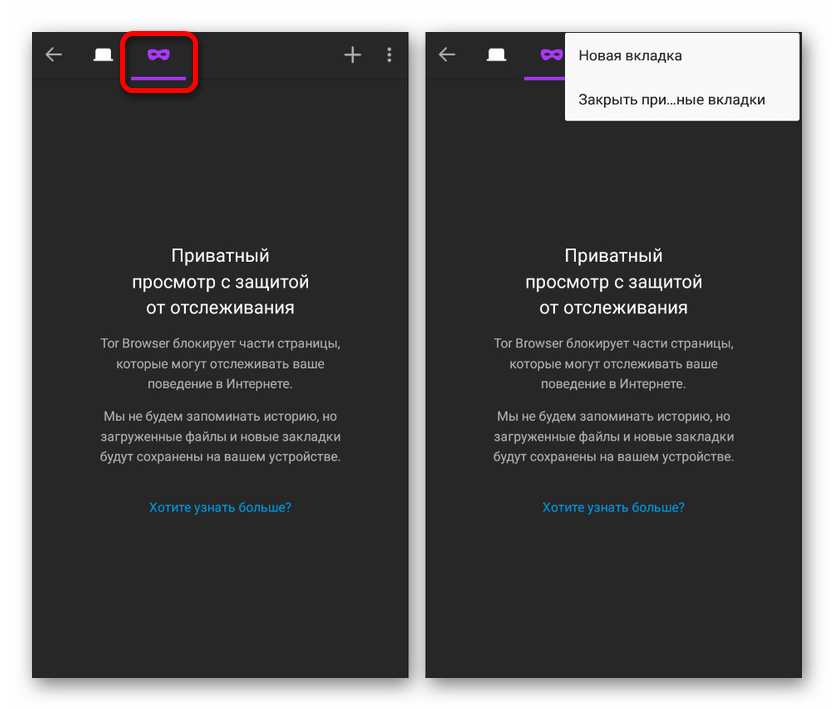 Режим инкогнито в Tor Browser на Android