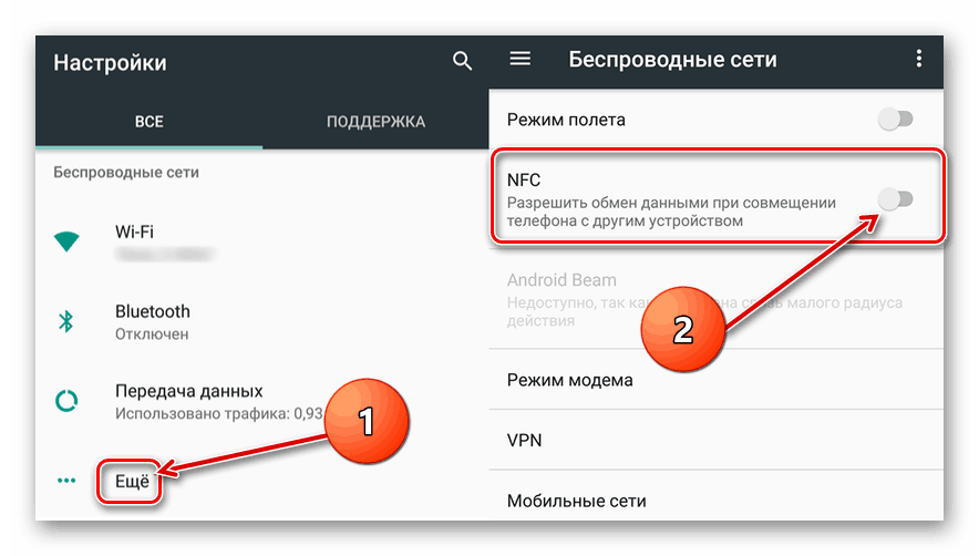 Процесс включения функции NFC на Android