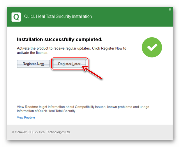 Quick Heal Total Security завершение инсталляции приложения