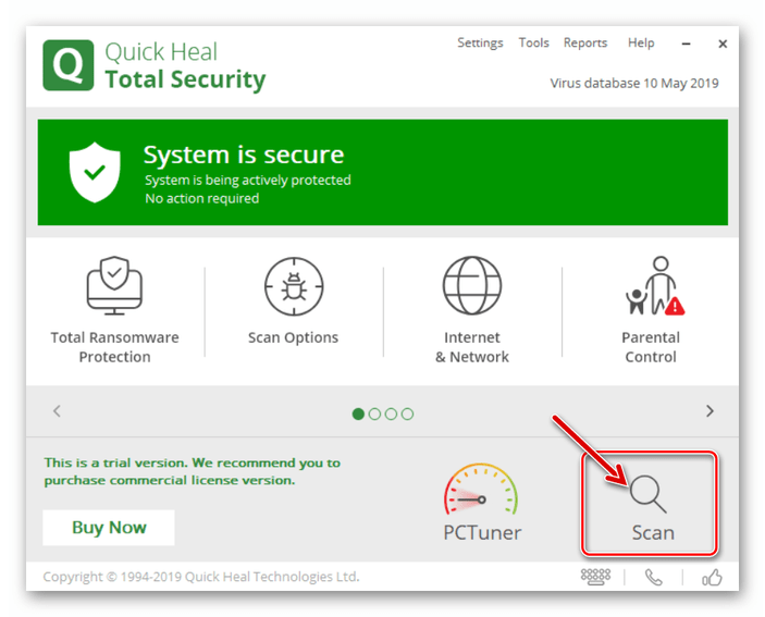 Quick Heal Total Security начало сканирования девайсов с помощью программы