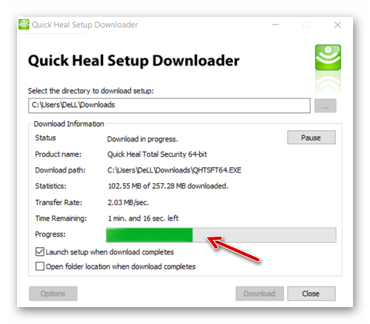 Quick Heal Total Security процесс загрузки компонентов инсталлятора приложения