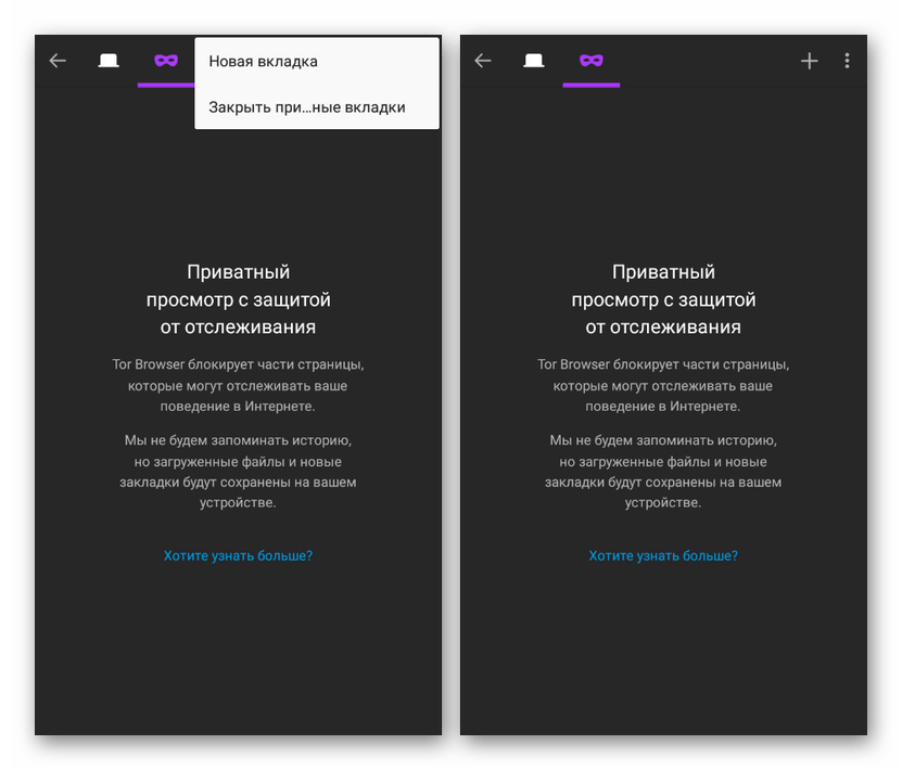 Переход к приватному режиму в Tor Browser на Android