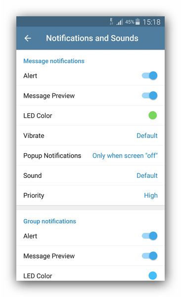 Настройки уведомлений в Telegram