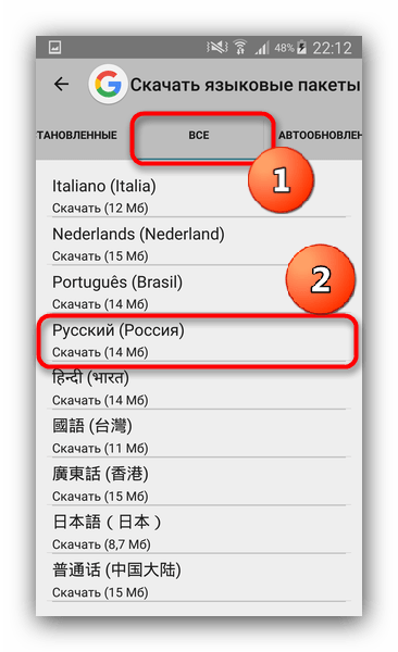 Скачать языковой пакет Русский для отключения автообновлений языков Google