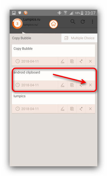 Удалить отдельный элемент clipboard в Copy Bubble