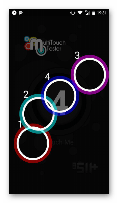 работа в приложении MultiTouch Tester