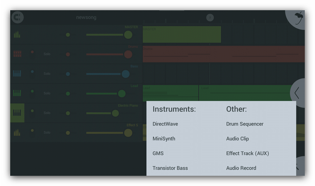 Доступные инструменты FL Studio Mobile