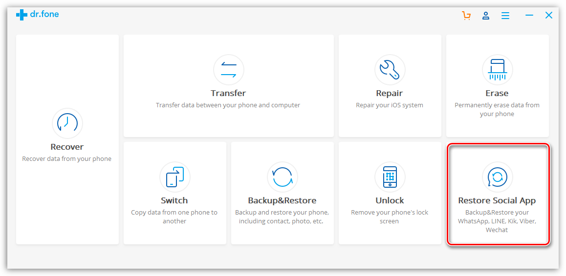 Восстановление мессенджеров в программе dr.fone