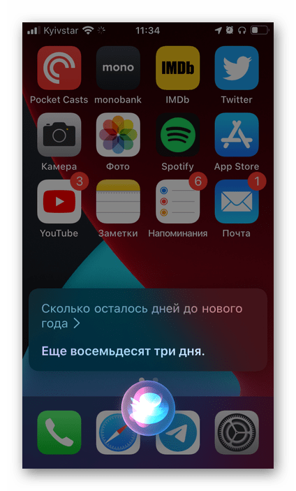 Вопрос Siri на iPhone - Сколько осталось дней до нового года