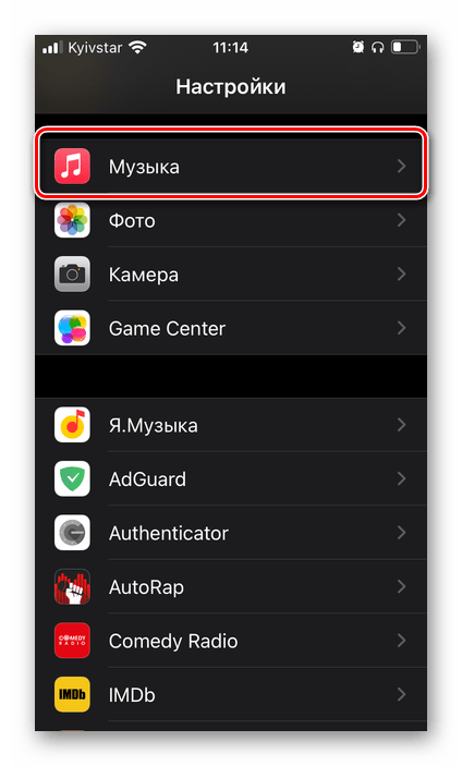 Открыть настройки приложения Музыка на iPhone