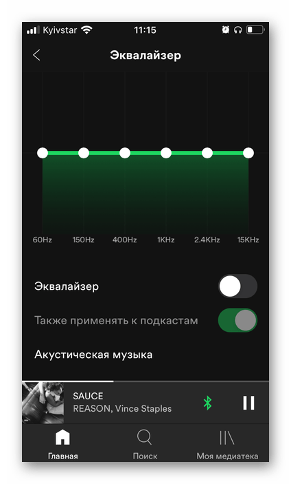 Варианты качества звука в настройках приложения Spotify на iPhone