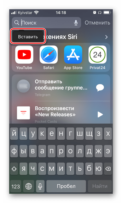 Вставить скопированный знак Номер для его самостоятельного ввода на iPhone