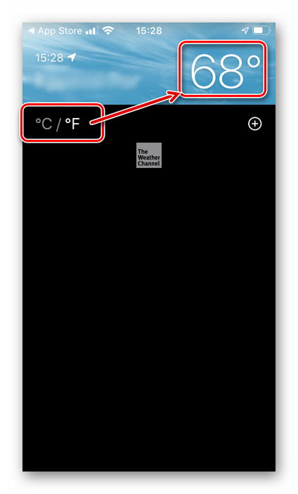 Выбор единиц измерения температуры в приложении Apple Погода на iPhone