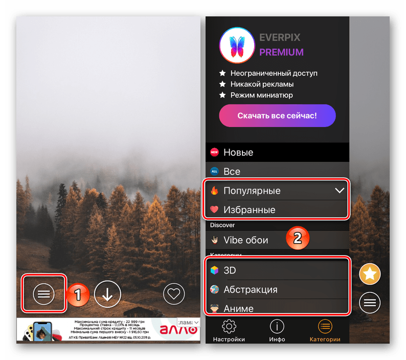 Выбор категории для поиска изображения в приложении Everpix для iPhone
