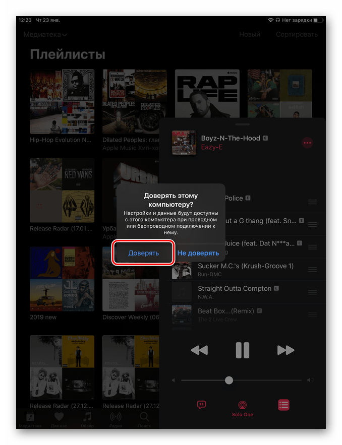 Доверять этому компьютеру при подключении iPad к iTunes