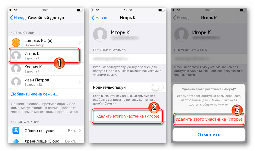 iPhone Удаление участника семейного доступа Apple