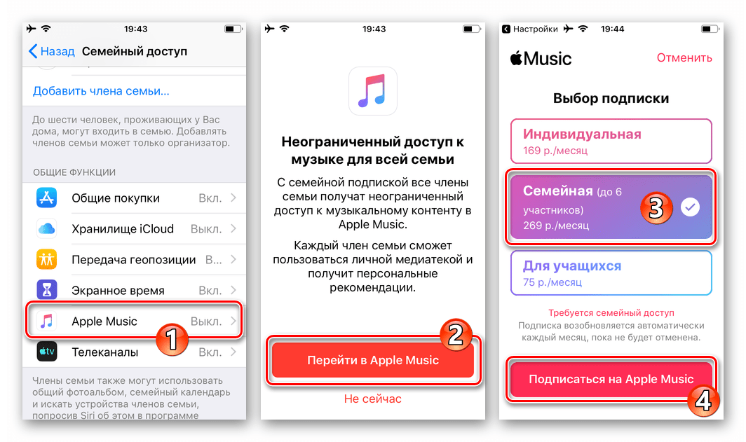 Семейный доступа на iPhone предоставление доступа членам семьи к Apple Music, оформление семейной подписки