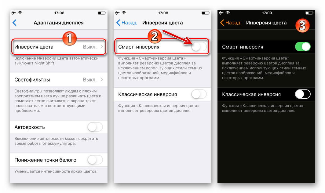 iOS 12 Адаптация дисплея - Инверсия цвета - активация опции Смарт-инверсия
