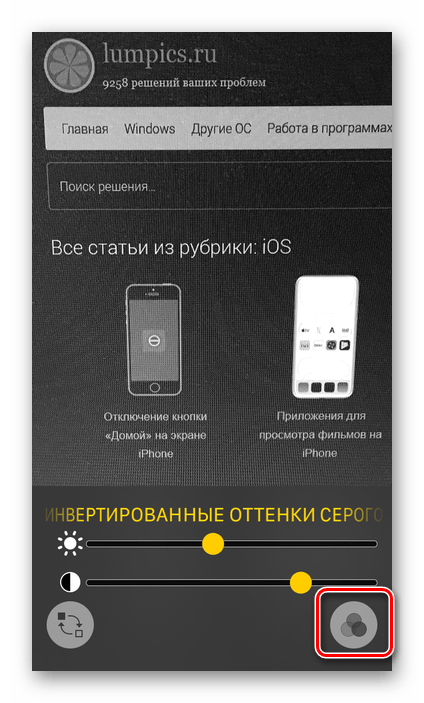 Выход из режима работы с фильтрами в приложении Лупа на iPhone