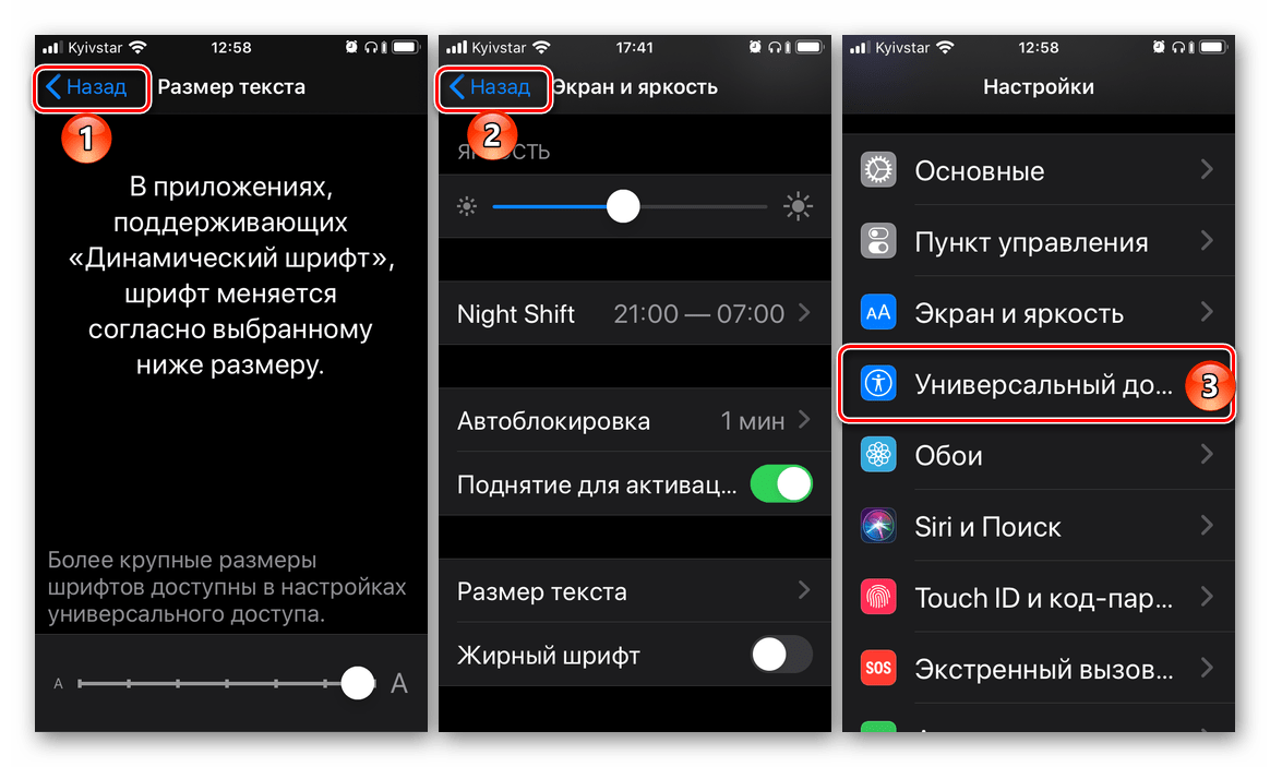 Вернуться к настройкам и перейти к Универсальному доступу на iPhone