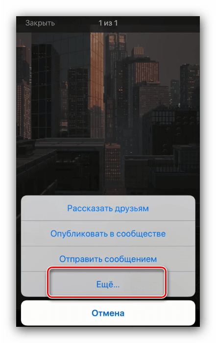 Выбрать дополнительные пункты меню Поделиться для сохранения гифки с Вк на айфон