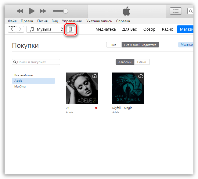 Меню iPhone в программе iTunes