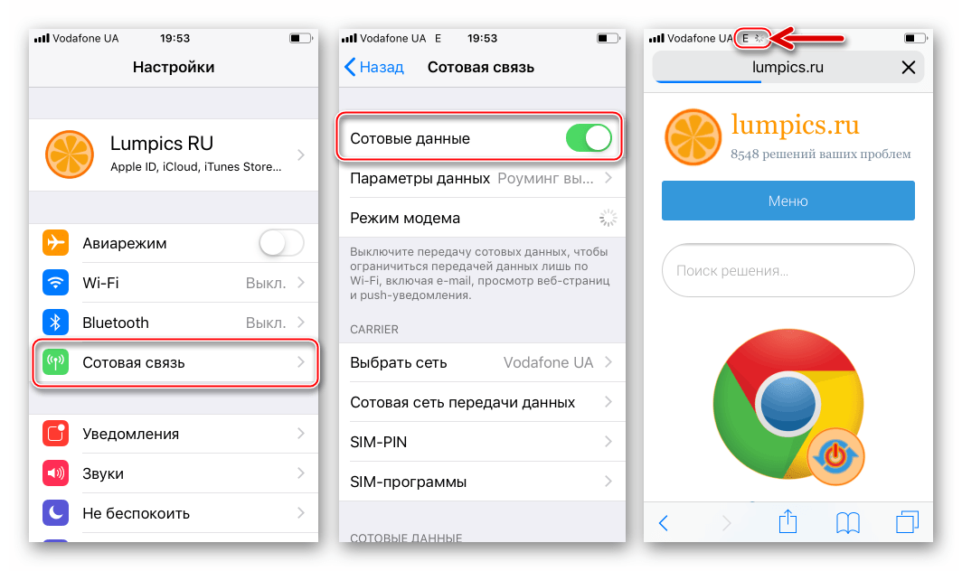 iPhone 5S настройка мобильного интернета на смартфоне
