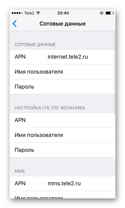 Изменение параметров подключения по сотовой сети на iPhone для настройки мобильного интернета