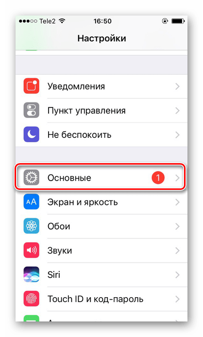 Переход в раздел Основные на iPhone для выяснения модели смартфона