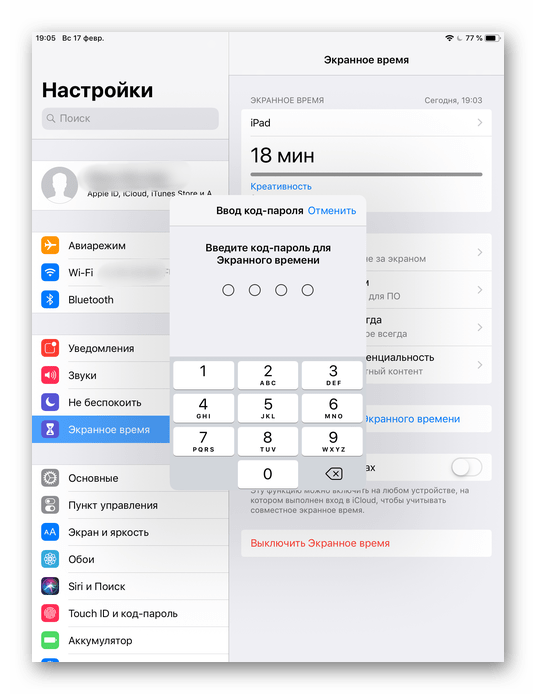 Ввод кода-пароля для входа в настройки скрытия приложений на iPhone