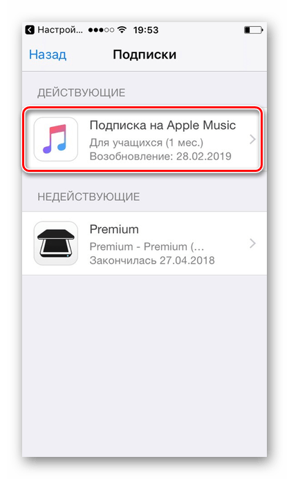 Действующие подписки на данной Apple ID на iPhone