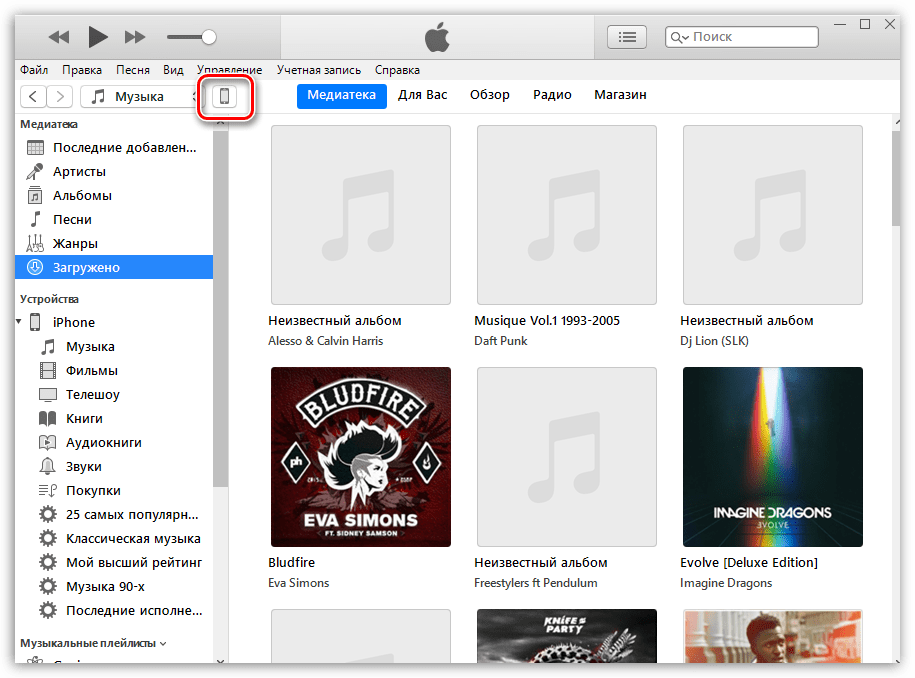 Меню управления iPhone в программе iTunes