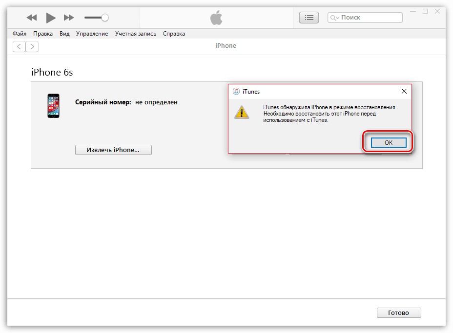 iPhone в режиме восстановления в программе iTunes