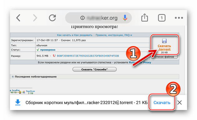 iPhone или iPad - скачивание торрент-файла на устройство через веб-браузер