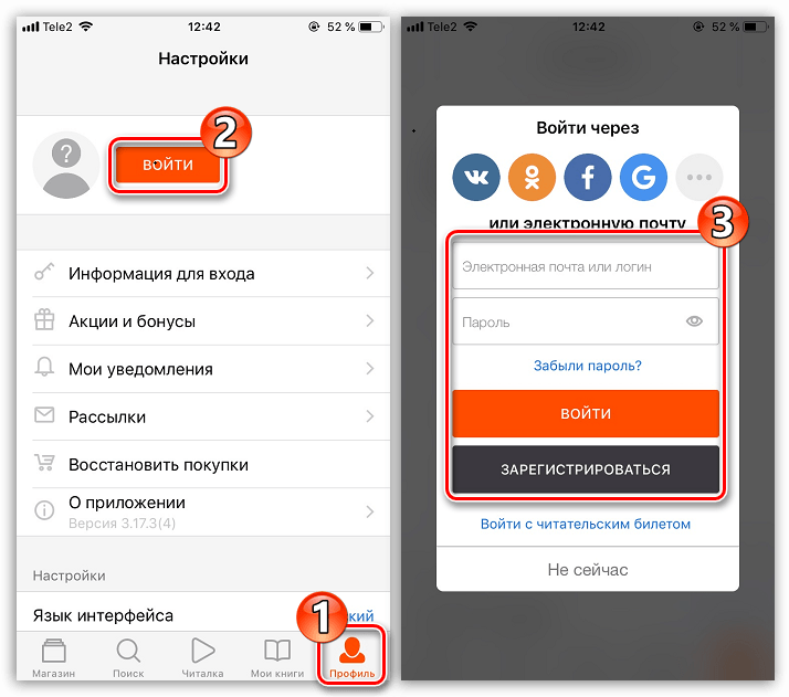 Авторизация в приложении LitRes на iPhone