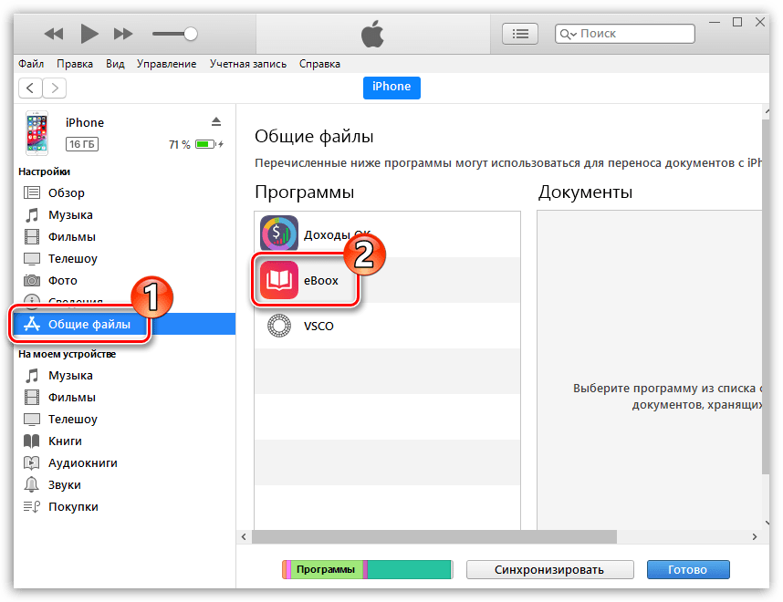 Общие файлы в iTunes