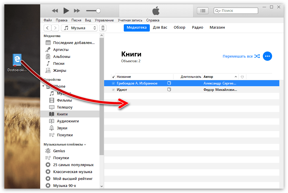 Перенос книги на iPhone через iTunes