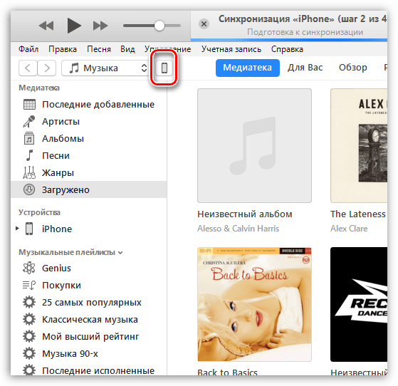 Переход в меню управления iPhone в iTunes