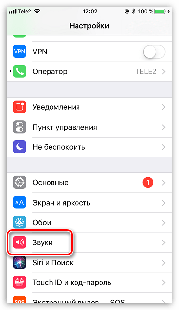 Раздел "Звуки" на iPhone