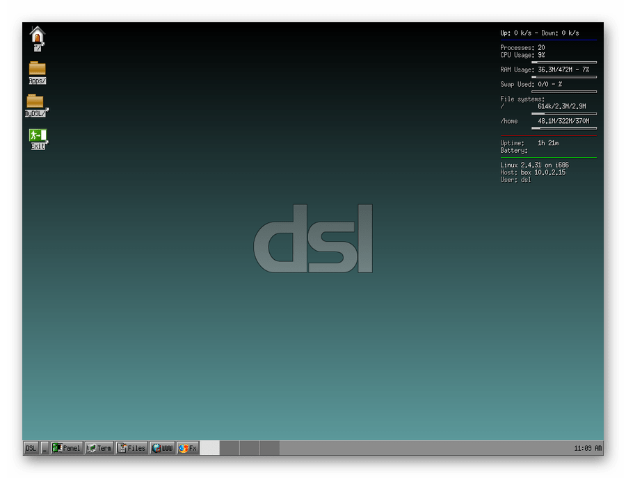 Внешний вид операционной системы DSL