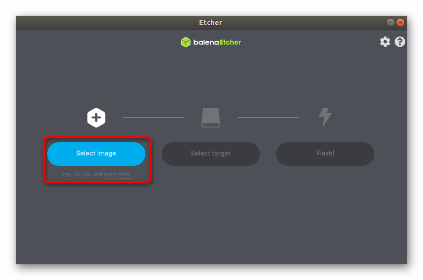 Переход к выбору образа для записи через программу balenaEtcher в Ubuntu