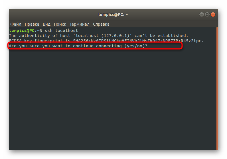 Подтверждение подключения к локальной сети через SSH в Debian