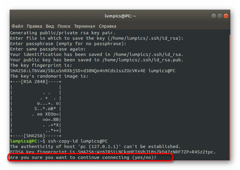 Подтверждение первого подключения к серверу SSH в Debian при копировании ключей