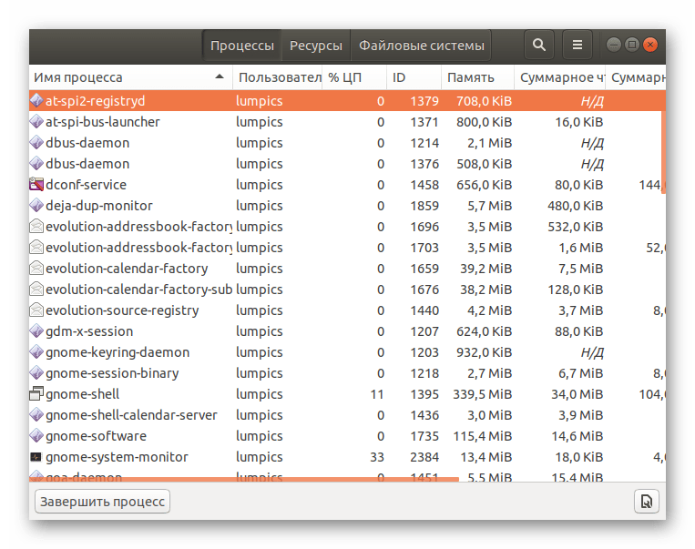 Поиск процессов через системный монитор в Linux