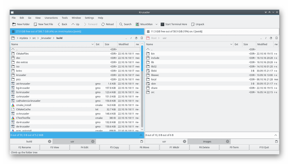 Использование файлового менеджера Krusader в системе Linux